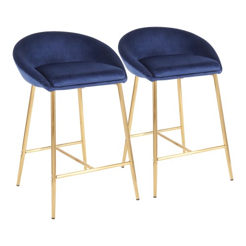 Matisse Counter Stool (Blue Velvet + Gold Metal) - Set of 2